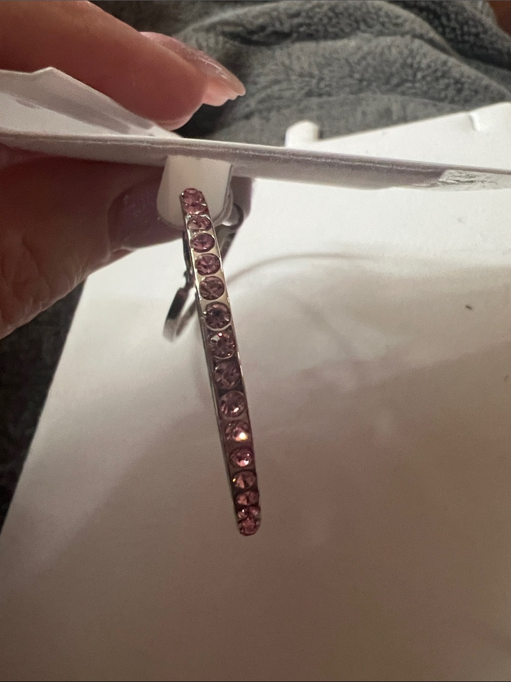 Pink Crystal-Accented Silver Hoop Earrings